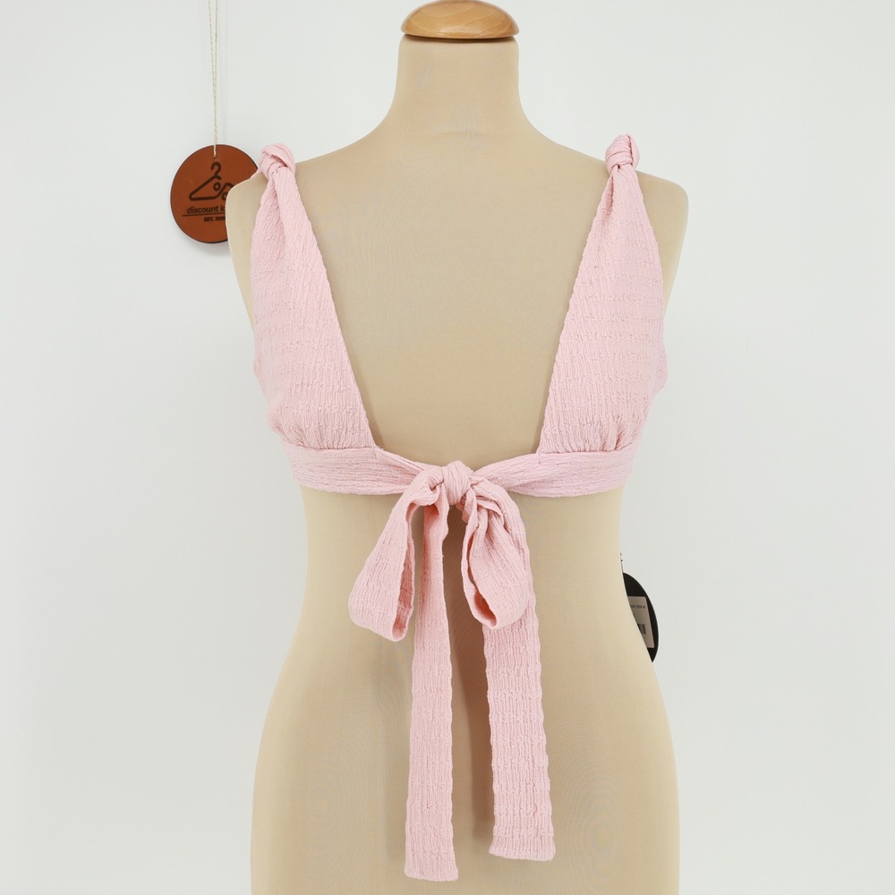 White Fox Boutique Falling Into You Tie Front Crop Top Baby Pink XS NWT Textured